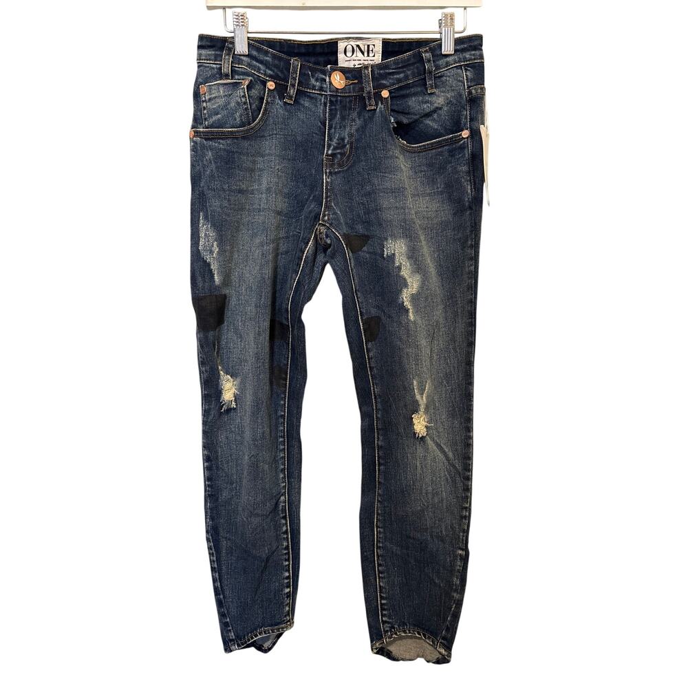 NWT One Teaspoon Sz 26 Blue Milk Freebird II Distressed Low Waist Boyfriend Jean
